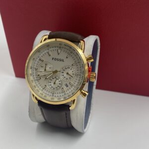 Gold Bezel Brown Leather Fossil watch(comes in Can & Bag)