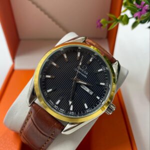 Omega  Brown Strapped Gold Rim