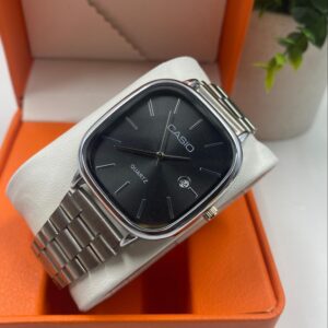 Silver Strapped  Black Face Casio Watch