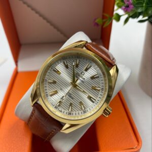 Omega  Brown Strapped White Face