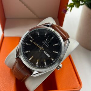 Omega  Brown Strapped Silver Rim