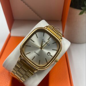 Golden Strapped Silver Face Casio Watch